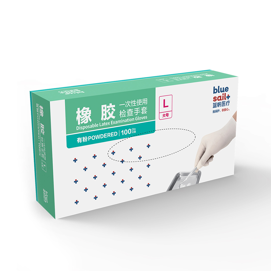 蓝帆 一次性使用橡胶检查手套（有粉盒装）100只/盒